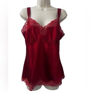 Karen Kane M Red Silk Lace Trim Camisole Top Luxury Sleepwear Intimates